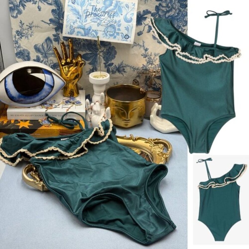 🆕 ZIMMERMANN KIDS 🧿 NWT Ginger Trim Frill 1PC, Teal Green - Sz 4Y